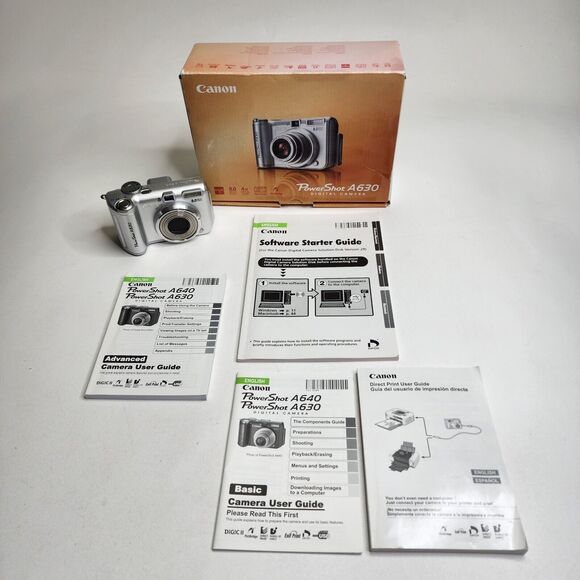 Canon PowerShot A630 8MP Digital Camera Silver 4x Zoom Box Manuals Works Clean - Picture 2 of 16